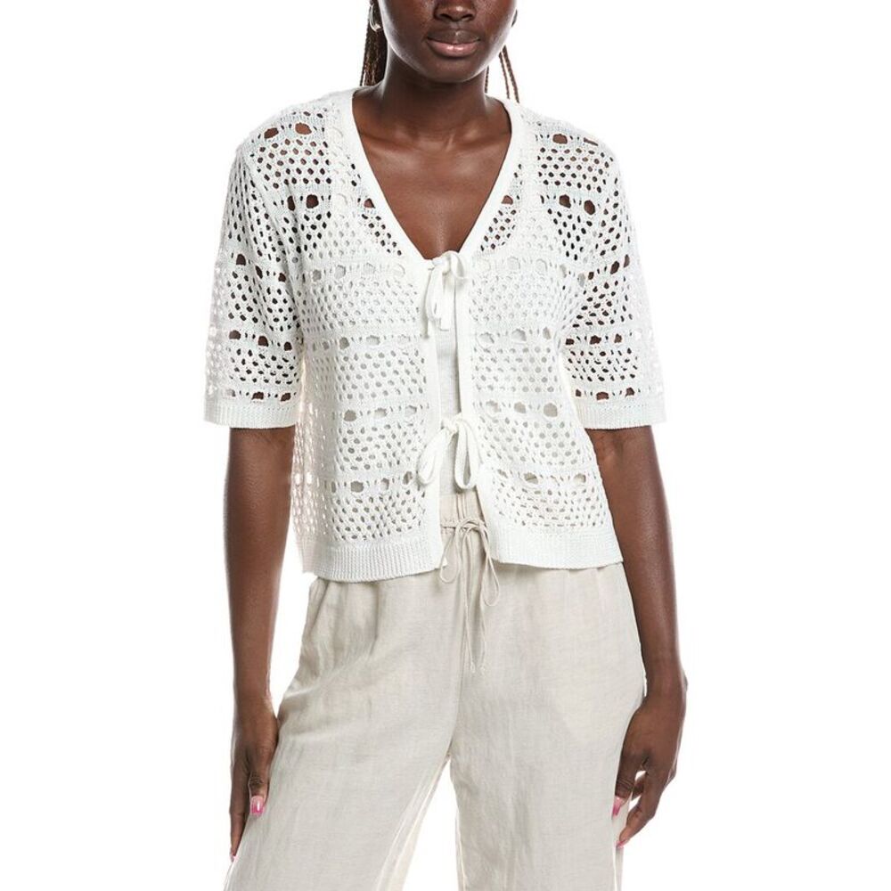 Joseph Ribkoff Womens Open Knit Tie Front Cardigan, White
